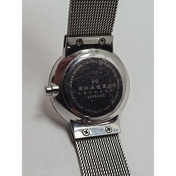 Skagen 355SGSC Ultra Slim Steel Mesh Date Silver Dial Quartz Watch New Battery - Picture 10 of 10